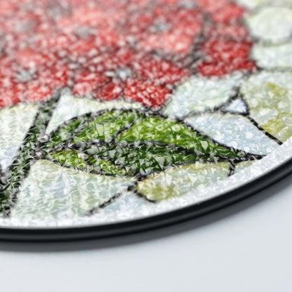 Red Hydrangea Flower Stained Glass Round Suncatcher for Garden Gift