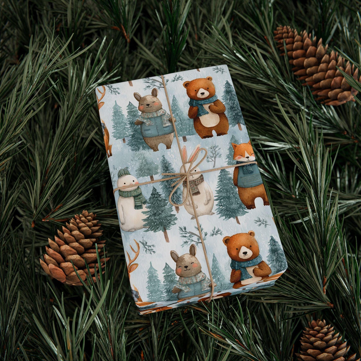 Christmas Wrapping Paper, Woodland Animals Winter Christmas Vintage Gift Wrap, Holiday Craft Supplies, Festive Gift Packaging