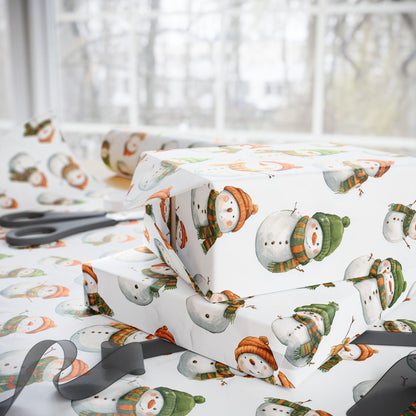 Snowman Christmas Wrapping Paper - Holiday Gift Wrap, Festive Present Paper, Cute Xmas Wrapping Sheets, Seasonal Gift Packaging, Christmas
