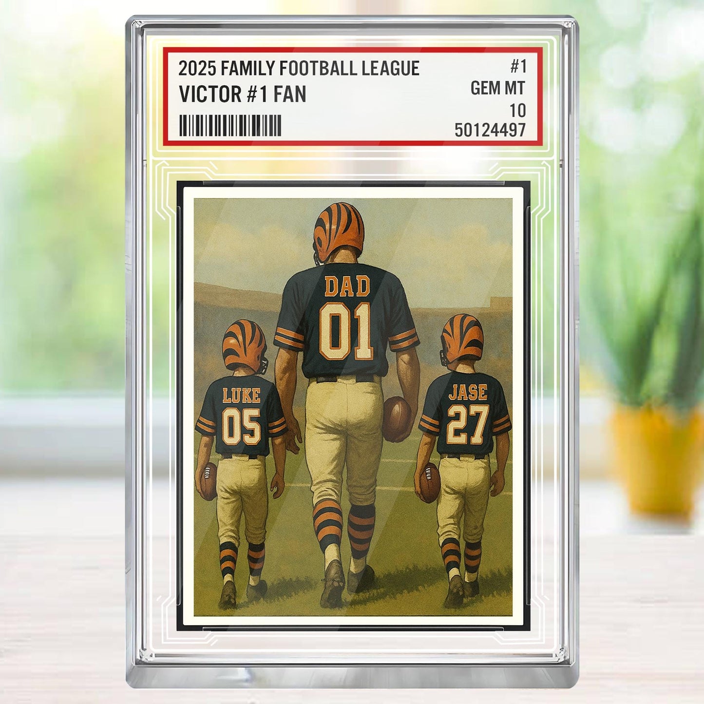 Personalized Family Football Acrylic Block, Custom Sports Card Gift for Dad with Kids' Names, Display Keepsake, Cincinnati Football Fans