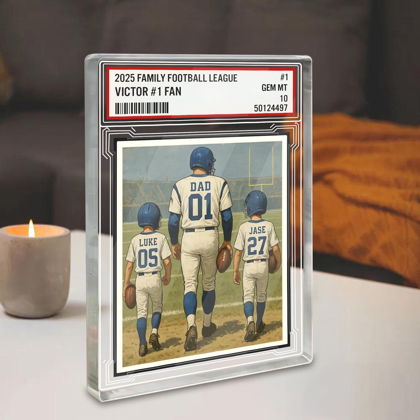 Custom Indianapolis Football Acrylic Block Gift for Daddy, Personalized Sports Trading Card with Kids' Names, Dad Sports, Indianapolis Team