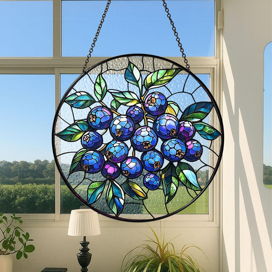 Blueberry blue Suncatcher, Stained glass Home Decor, Bilberry Huckleberry, Bilberry Wall Hanging, Huckleberry Art
