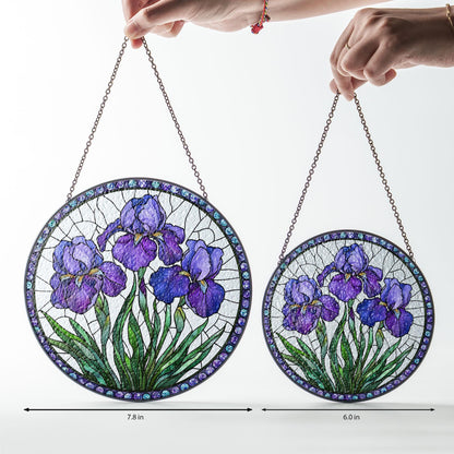 Purple Irises Stained Glass Suncatcher, Iris February Birth Month Flower Window Hanging, Flower Lovers Gift, Iris Suncatcher, Birthday Gift