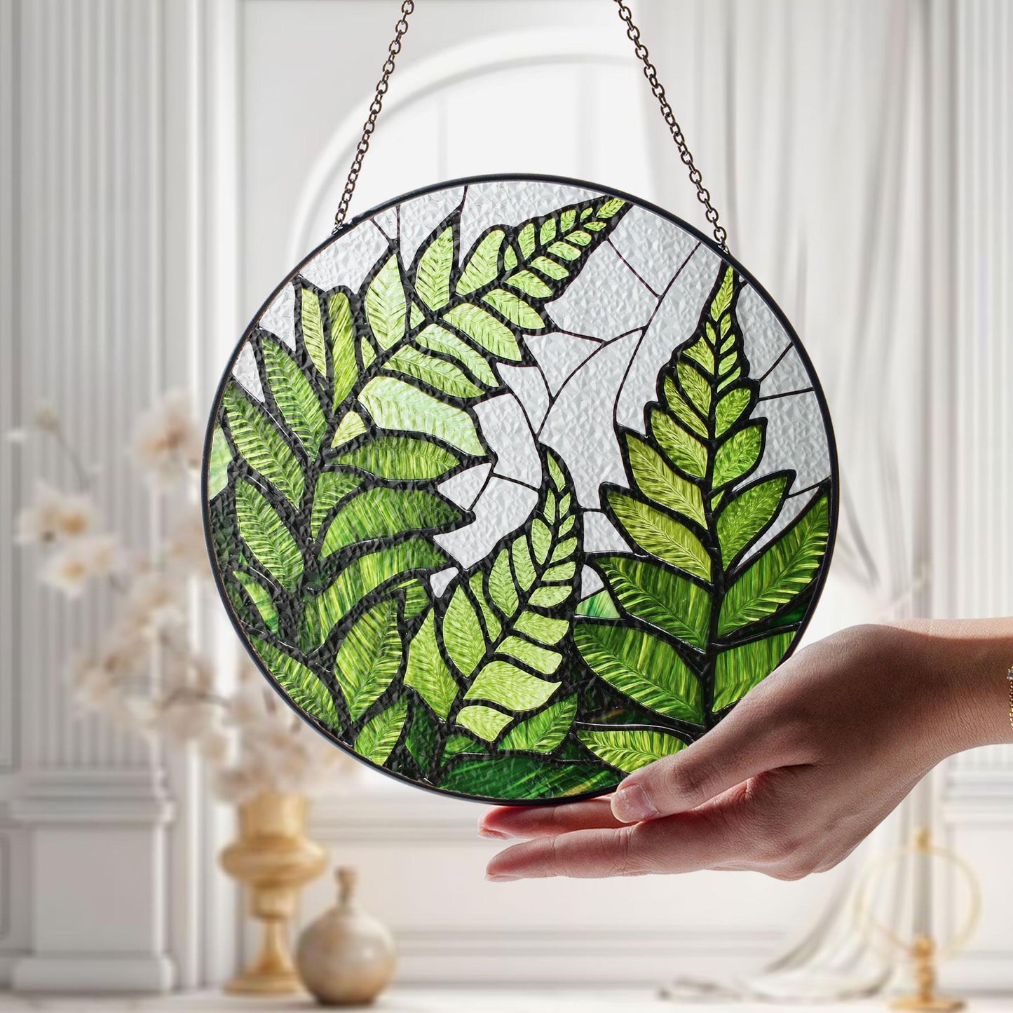 Fern Plant STAINED GLASS Suncatcher, Tropical Leaf Suncatcher, Fern Plant Light Catcher, Plant Mom Gift, Fern Plant Glass Wall Decor
