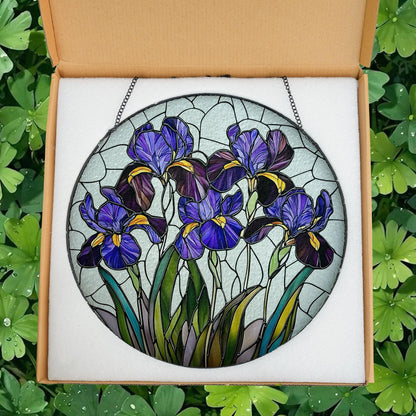 Purple Iris Glass Decor, Iris Flower Suncatcher, Iris Flower Gift, Elegant Stained Glass Window Hanging, Sunlight Catcher for Home Decor