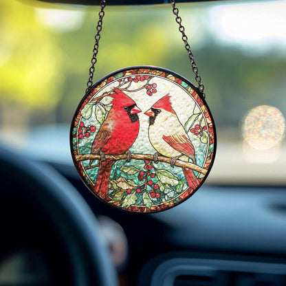 Cardinal Glass Suncatcher, Bird Glass Art, Memorial Suncatcher, Cardinal Lover Gift, Bird Wall Hanging, Gift For Couple, Anniversary Gift
