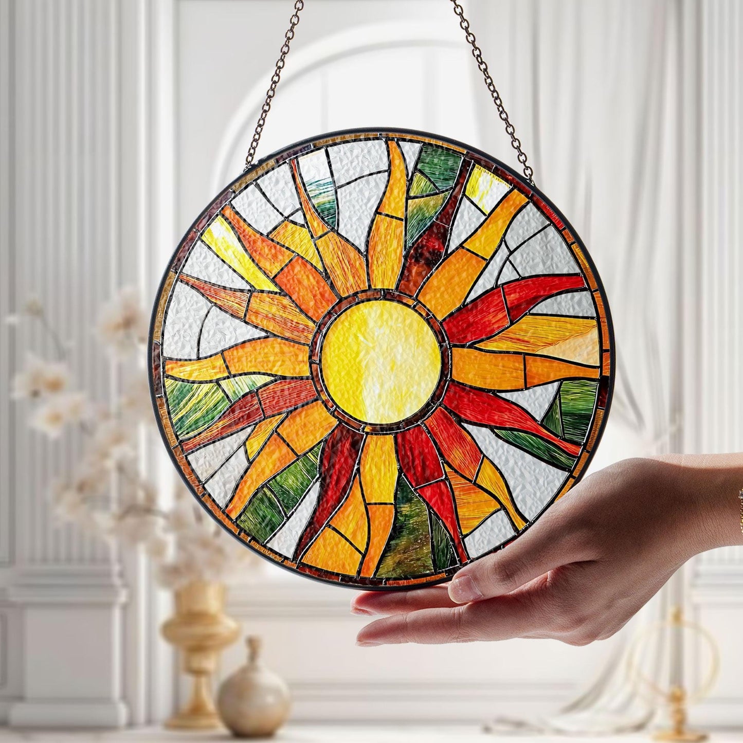 Sun Glass Suncatcher, Sun Suncatcher Ornament, Whimsical Spiral Sun, Sun Art, Sun Set Lover Gift, Sun Home Decor, New Home Decor, mom gift