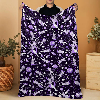 Mewtwo and Mew Galaxy Blanket, Soft Cotton Fleece Throw, Cute Mewtwo Fleece Blanket Gift