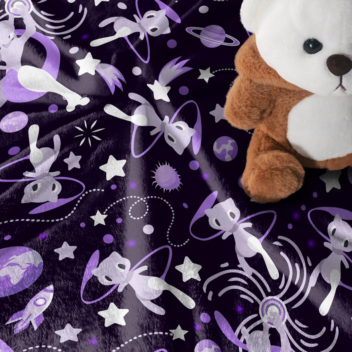 Mewtwo and Mew Galaxy Blanket, Soft Cotton Fleece Throw, Cute Mewtwo Fleece Blanket Gift