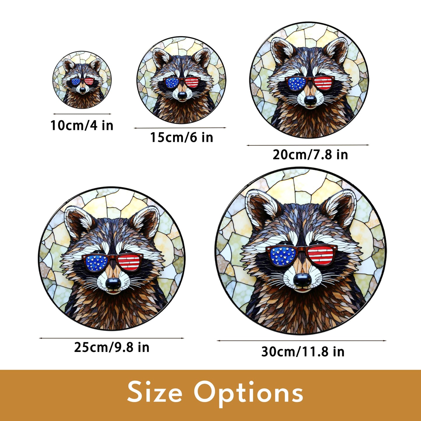 Patriotic raccoon mosaic stained glass suncatcher window decor Fourth of July gift for dad