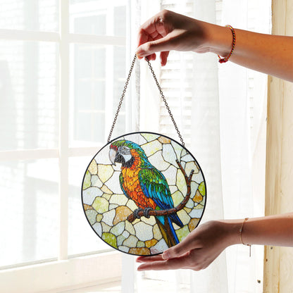 Vibrant macaw on branch stained glass suncatcher window decor Gift for bird lover birthday