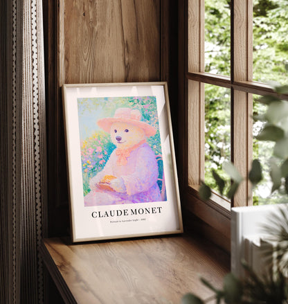 French Coquette Bear Art Print: Monet Style Floral Wall Decor