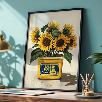 Sunflower Kitchen Wall Art Salted Butter Can Poster Country Floral Print Bright Yellow Farmhouse Dining Room Oil Painting Wall Art Poster