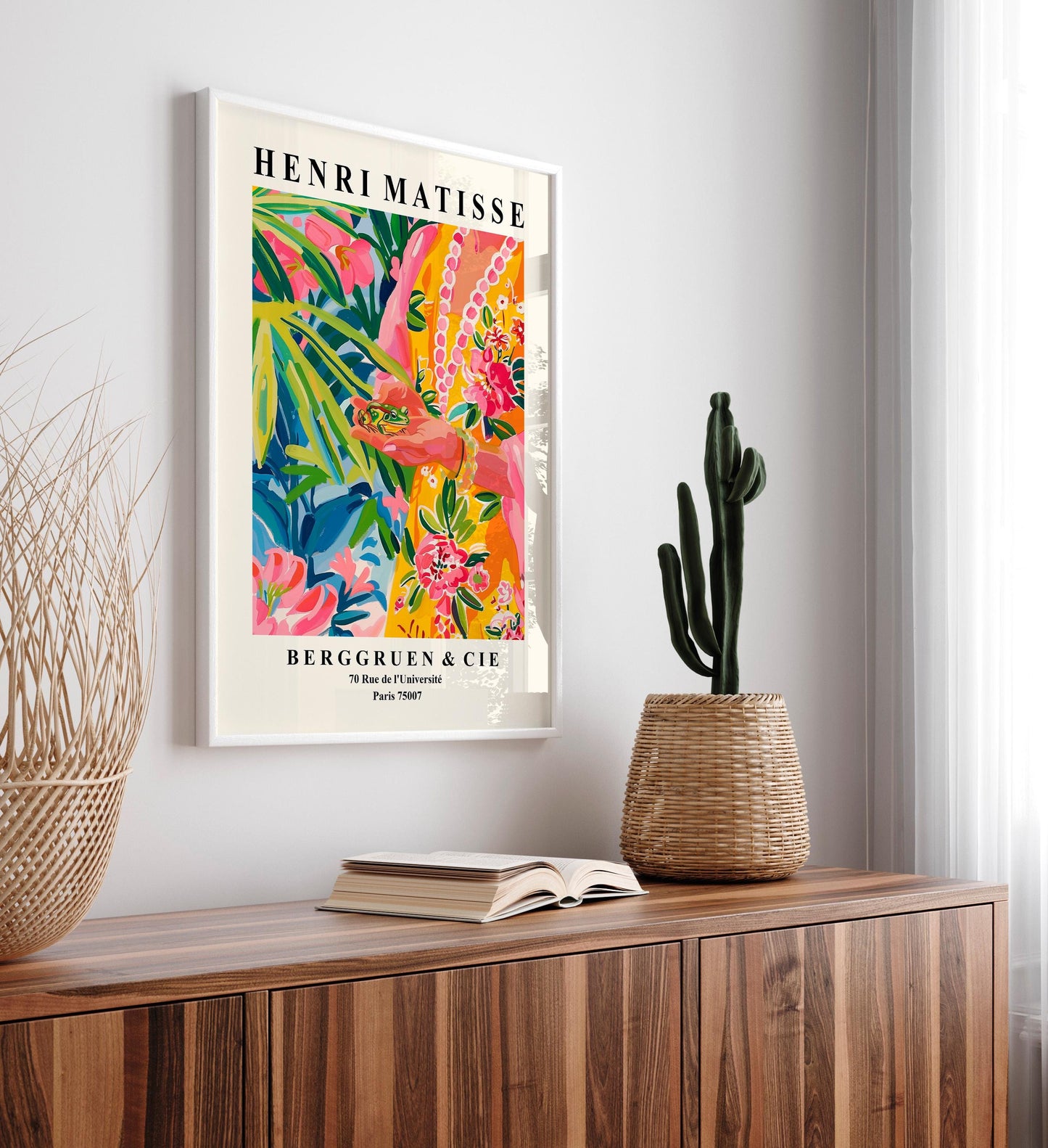 Matisse Style Frog Print: Pink Tropical Maximalist Wall Art