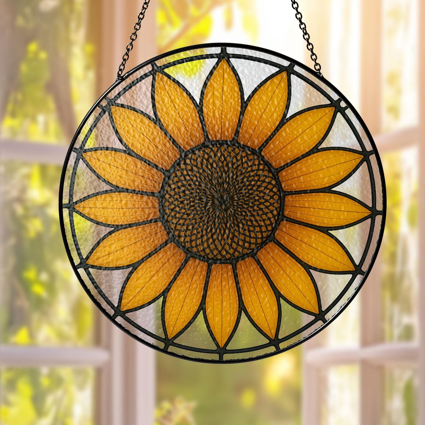 Sunflower Glass Suncatcher Floral Pendant Window Hanging, Sunflower Glass Window Decor, Sunflower Suncatcher, Grandma Gift, Garden Decor
