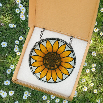 Sunflower Glass Suncatcher Floral Pendant Window Hanging, Sunflower Glass Window Decor, Sunflower Suncatcher, Grandma Gift, Garden Decor