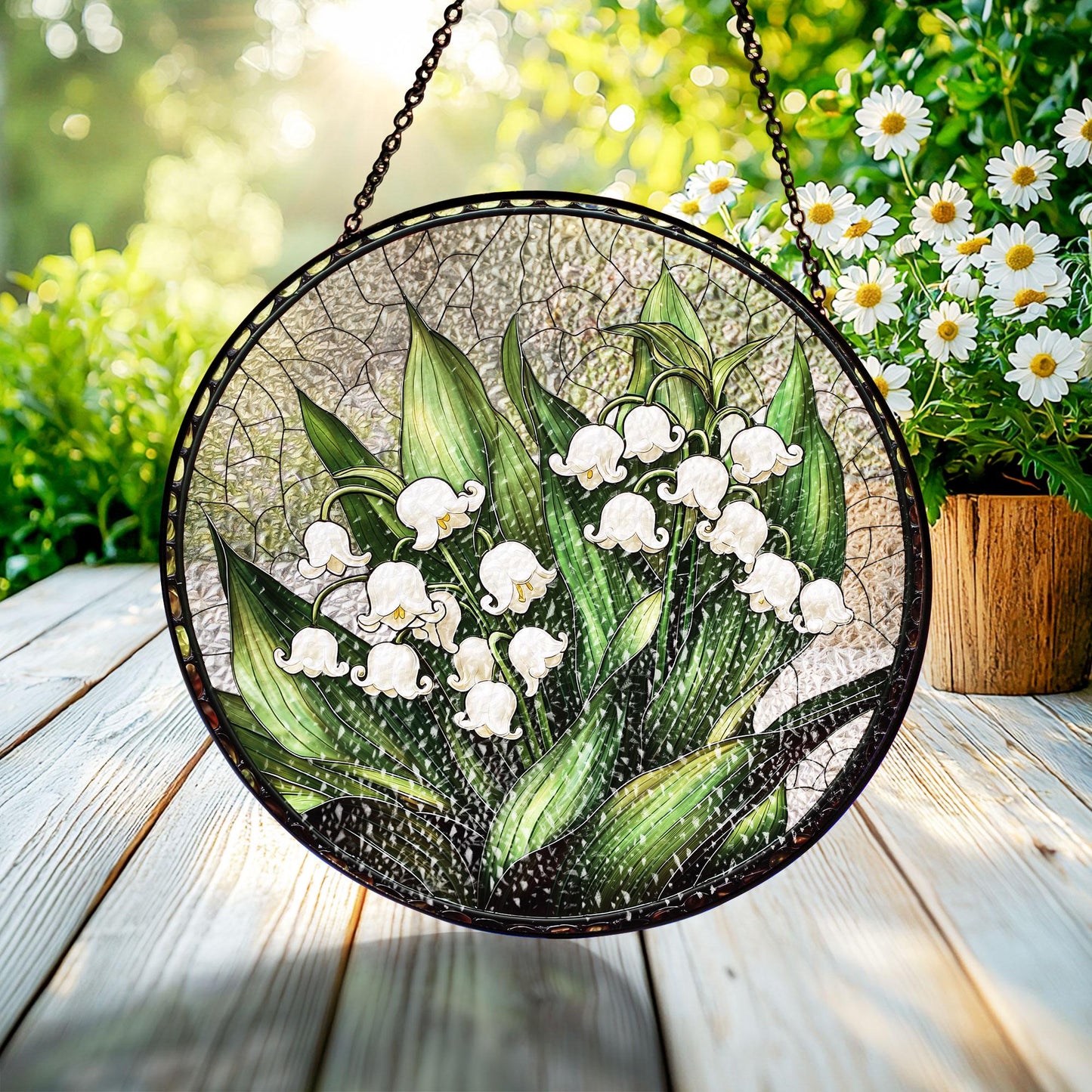 Lily of Valley Flower Glass Suncatcher, Suncatcher Hanging Decor, Lily of Valley Suncatcher, Gift for Mom, May Birth Month Flower Suncatcher