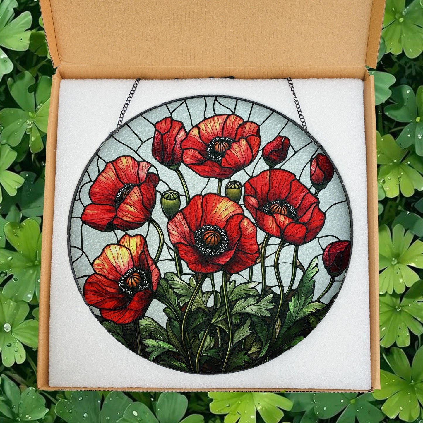 Poppy Flowers Suncatcher, Stained Glass Plant Home Decor, Unique Botanical Art Window Hanging, Artistic Poppy, Memory Day, Nana's Blessings