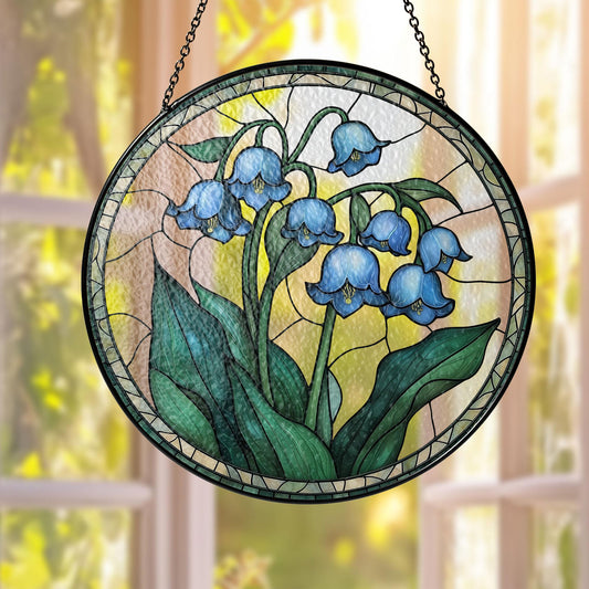 Stained Glass Blue Lily Of The Valley Flower Suncatcher, May Birth Month Flower Suncatcher, Grandma Gift, Glass Suncatcher, Family Gift Idea