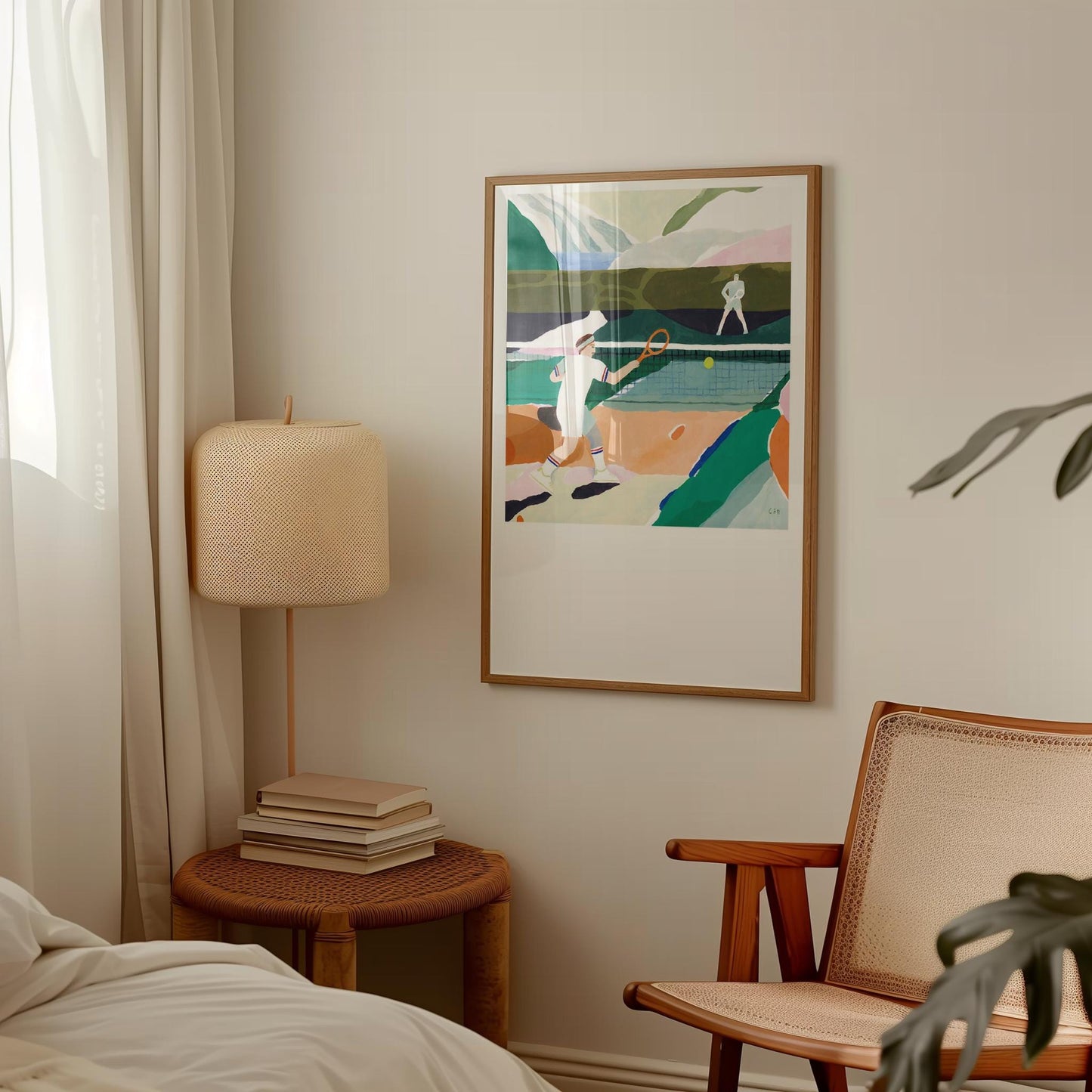 Tennis Watercolor Print: Minimalist Mid-Century Modern Wall Art