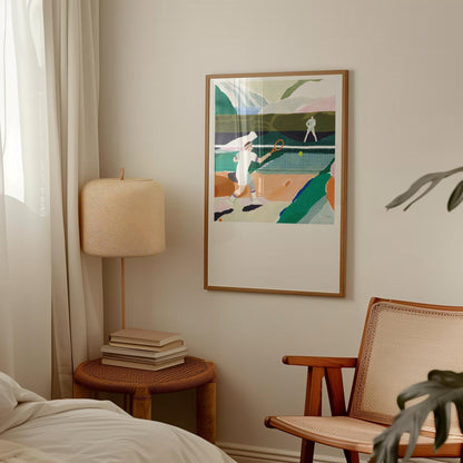 Tennis Watercolor Print: Minimalist Mid-Century Modern Wall Art