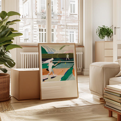 Tennis Watercolor Print: Minimalist Mid-Century Modern Wall Art