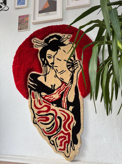 Geisha 3D Fluffy Tufted Rug, Handmade Tufted Rugs, Tufted Wall Art, Tufted Wall Hangings, Unique Japanese Design for Home & Office Decor