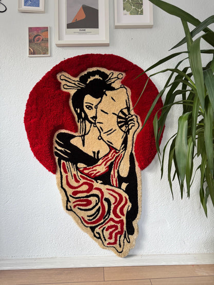 Geisha 3D Fluffy Tufted Rug, Handmade Tufted Rugs, Tufted Wall Art, Tufted Wall Hangings, Unique Japanese Design for Home & Office Decor