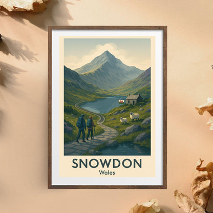 Snowdon Poster Wall Art, Snowdonia Mountain Climbing Print, Home Décor Gift for Wedding & Birthday, Three Peaks Challenge North Wales Poster