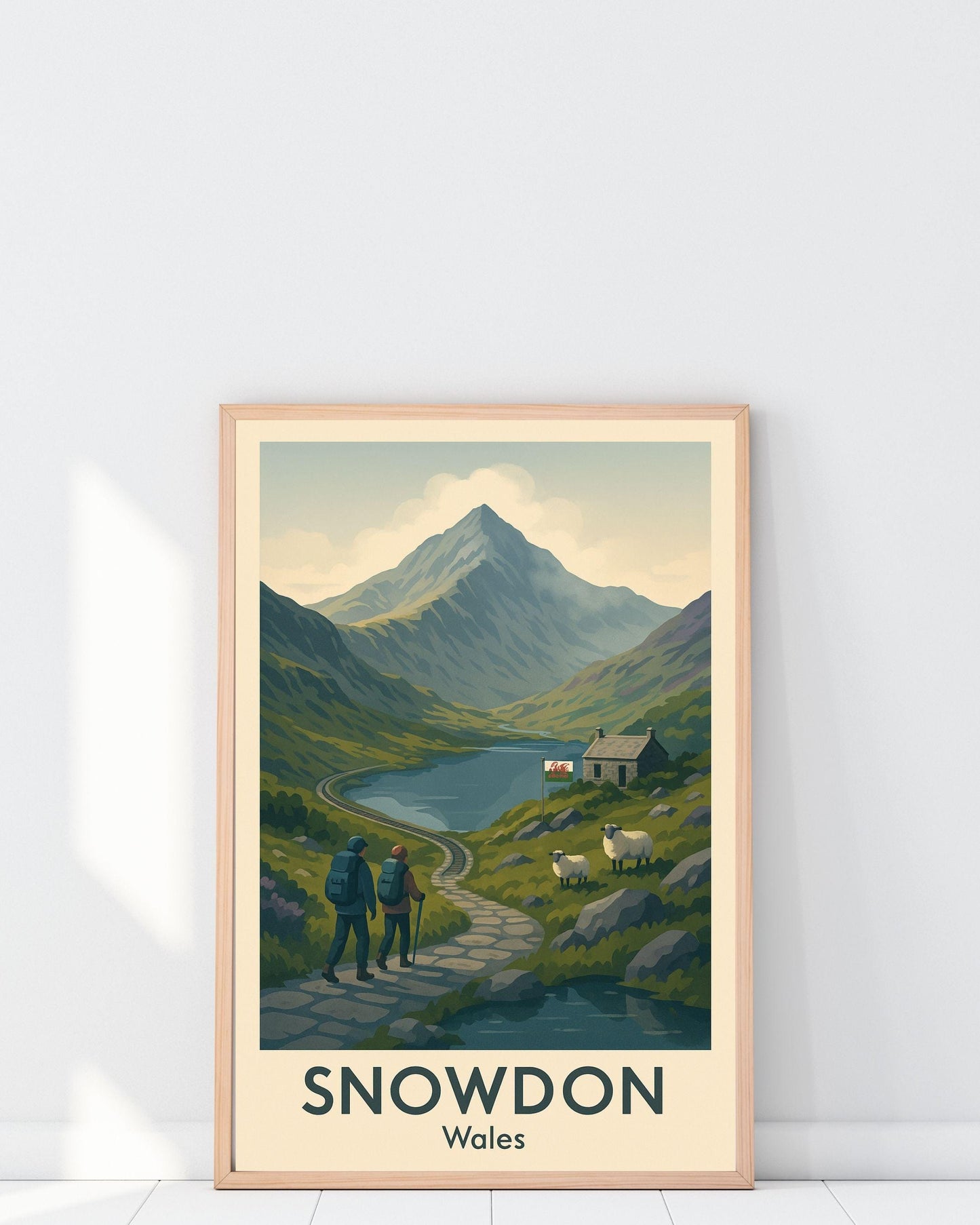 Snowdon Poster Wall Art, Snowdonia Mountain Climbing Print, Home Décor Gift for Wedding & Birthday, Three Peaks Challenge North Wales Poster