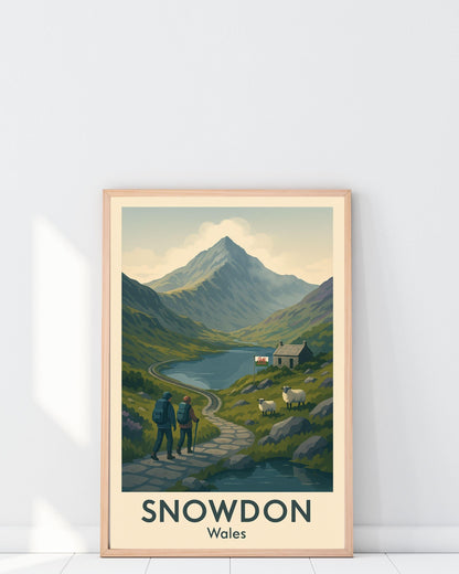 Snowdon Poster Wall Art, Snowdonia Mountain Climbing Print, Home Décor Gift for Wedding & Birthday, Three Peaks Challenge North Wales Poster