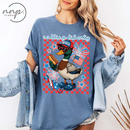 Comfort Colors® Duck hunting 4th July Calling Liberty shirt, 4th Of July Shirt, Patriotic Shirt, Funny Duck Shirt, Independence Day Tee