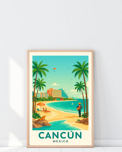 Cancun Travel Wall Art, Vibrant Skyline Poster, Travel Print Decor, Birthday & Wedding Gift for Home, Modern Mexico Art, Cancun Vacations