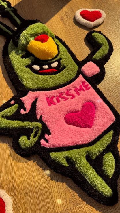 Romantic Tufted Rug – Custom Handmade Blue Cartoon Carpet, Crying Stitch Decor, Puffy Soft Rug for Anime Room Aesthetic or Gift | 3 FT