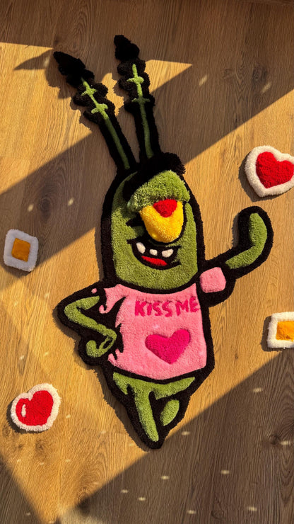 Romantic Tufted Rug – Custom Handmade Blue Cartoon Carpet, Crying Stitch Decor, Puffy Soft Rug for Anime Room Aesthetic or Gift | 3 FT