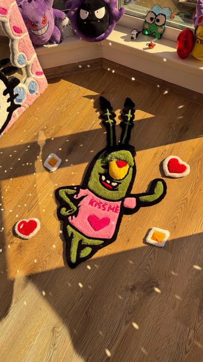 Romantic Tufted Rug – Custom Handmade Blue Cartoon Carpet, Crying Stitch Decor, Puffy Soft Rug for Anime Room Aesthetic or Gift | 3 FT