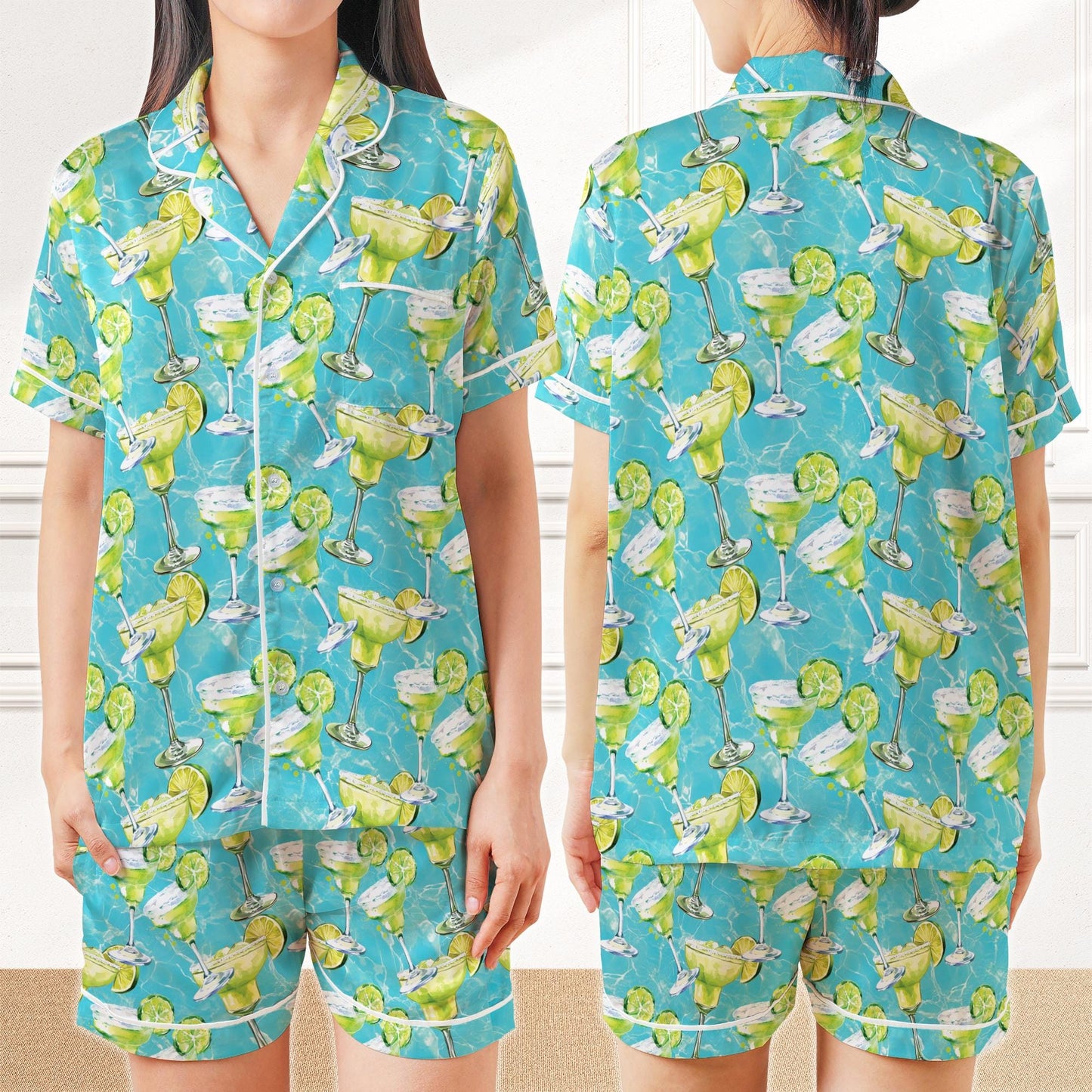 Funny Margarita Cocktail Pajamas Set, Drinking Pajama Sleepwear Short Sleeve Pajama Set, Margarita Lover Home Wear Set, Summer Party Gift