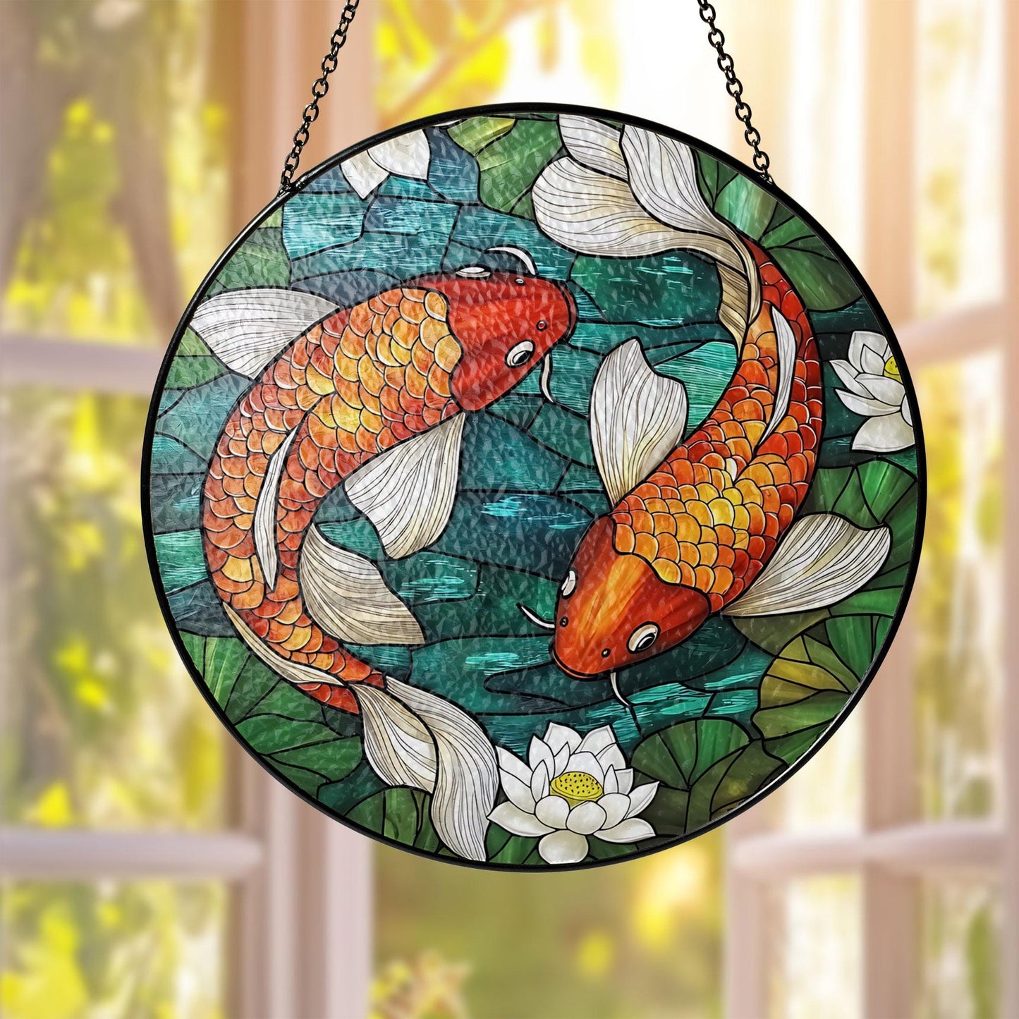 Koi Fish Stained Glass Suncatcher, Koi Fish Glass Window Hanging, Koi Fish Art Decor, Japanese Koi Fish Glass Ornament, Gift For Gardener