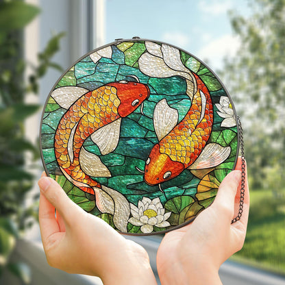 Koi Fish Stained Glass Suncatcher, Koi Fish Glass Window Hanging, Koi Fish Art Decor, Japanese Koi Fish Glass Ornament, Gift For Gardener