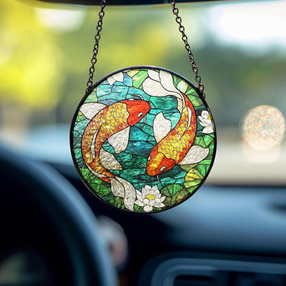 Koi Fish Stained Glass Suncatcher, Koi Fish Glass Window Hanging, Koi Fish Art Decor, Japanese Koi Fish Glass Ornament, Gift For Gardener