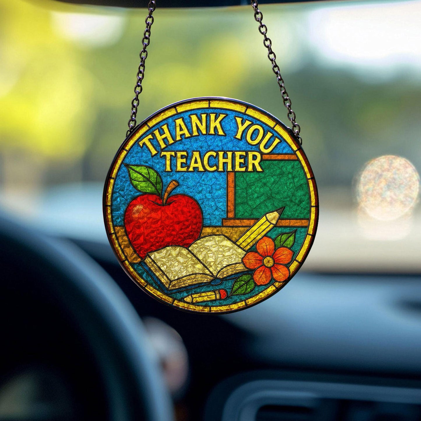 Thank You Teacher Glass Suncatcher, Teacher Appreciation Suncatcher, Thank You Gift for Teacher, Floral Glass Hanging, End of Year Gift