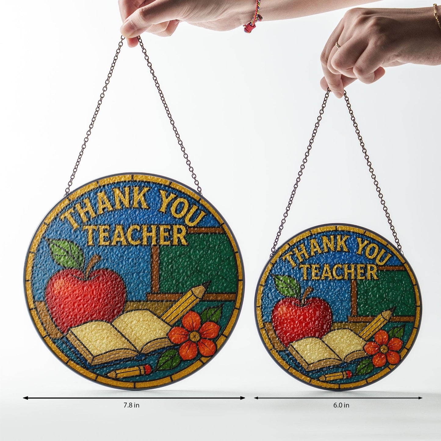 Thank You Teacher Glass Suncatcher, Teacher Appreciation Suncatcher, Thank You Gift for Teacher, Floral Glass Hanging, End of Year Gift