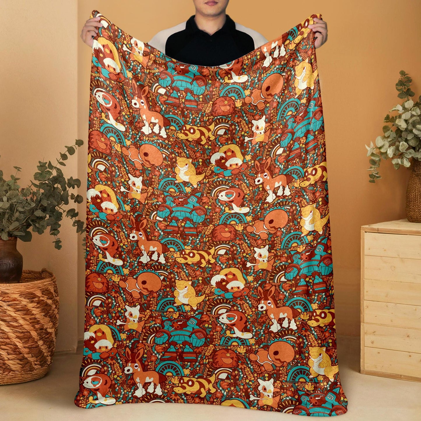Cubone and Trapinch Blanket, Cute Throw Blanket, Cozy Bed Sofa Couch Decor Home Decor Cotton Blanket, Cubone Blanket Gifts