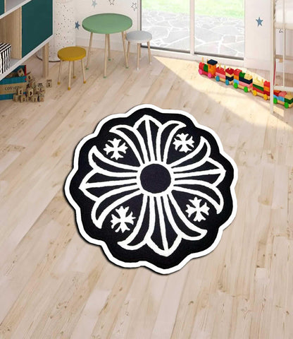 chrome heart inspired rug, chrome heart rug,chrome heart round rug,cross rug, gothic cross,chrome gothic style Y2K, chrome cross, custom rug