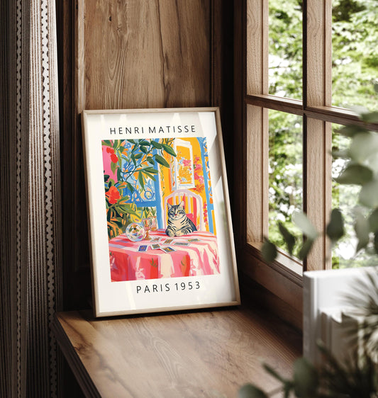 Matisse Style Cat Tarot Print: Pink Dopamine Decor
