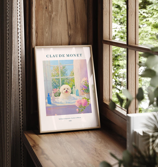 Bichon Frise Art Print: Monet Style French Bathroom Decor