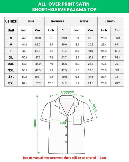 Cherry Berry Flower AOP Satin Short-Sleeve Pajamas Set, Cute Floral Fruit Print Sleepwear, Summer Loungewear Gift