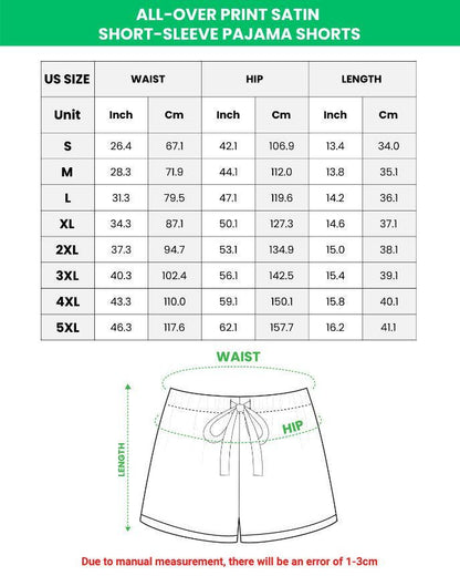 Tropical Island Satin Pajamas, AOP Short Sleeve Sleepwear for Women, Summer Beach Pajama Set