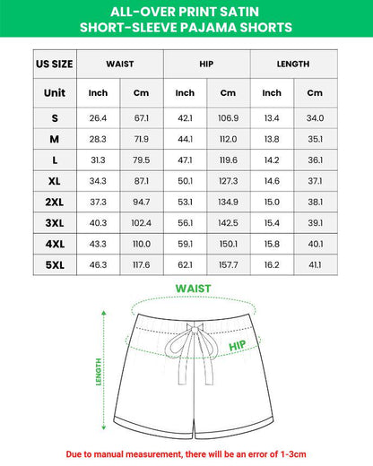 Seamless Space Cats Pajamas, AOP Satin Short-Sleeve Sleepwear, Funny Cat Galaxy PJs, Cute Cosmic Loungewear Set