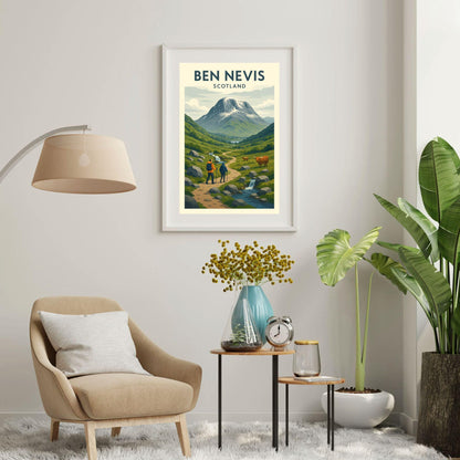 Ben Nevis Scotland Poster Wall Art, Mountain Climbing Print, Home Décor Gift for Wedding & Birthday, Three Peaks Challenge Scotland Poster